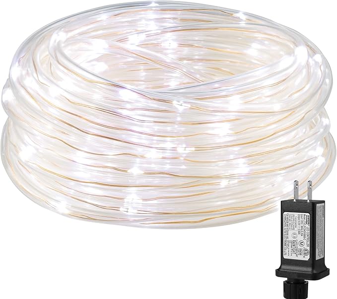 33FT Plug In Pencil Size Cool White Rope Lights 100 LED Thin Tube Lights for Railing Fence Balcony