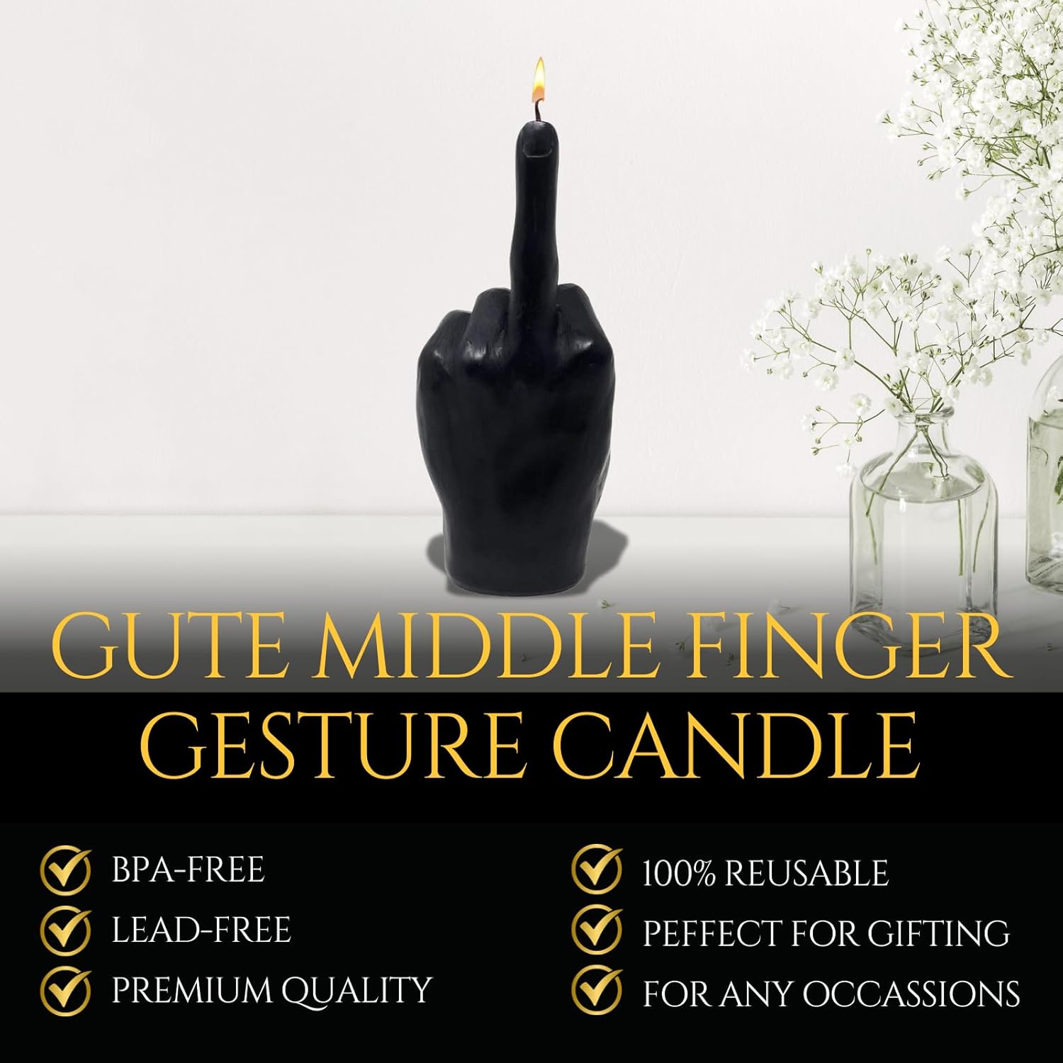 Middle Finger Candle - Hand Gesture Fck You Candle (Black)