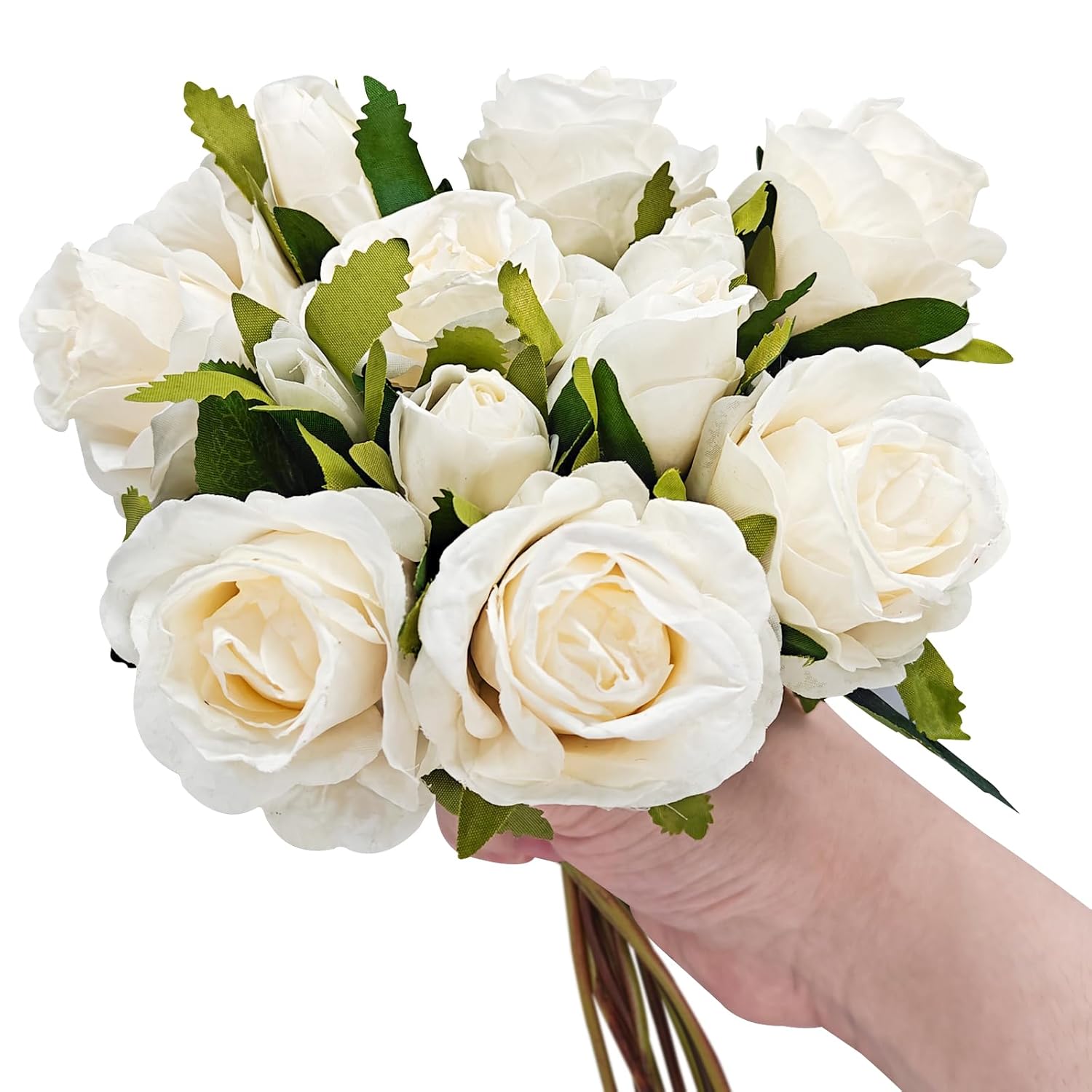13Pcs Cream White Artificial Roses, Fake Rose Bouquet Realistic Faux Rose Flowers For Diy Wedding Table Centerpiece