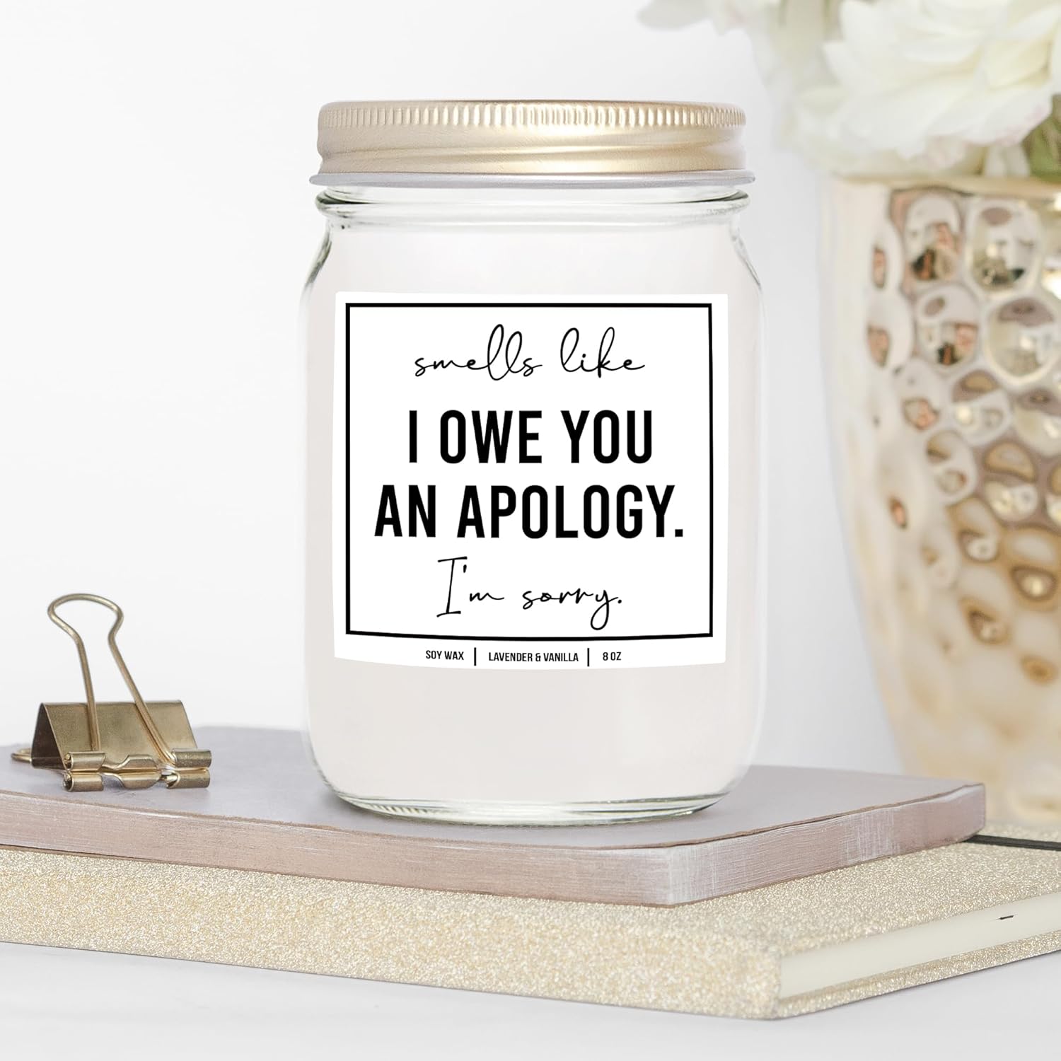 You Nique Designs Apology Gifts 8Oz Candle - Im Sorry For Her, Girlfriend, Wife - Sorry Present, Apology Gift For Him, Men - Unique I'M Sorry Surprise (Lavender & Vanilla)