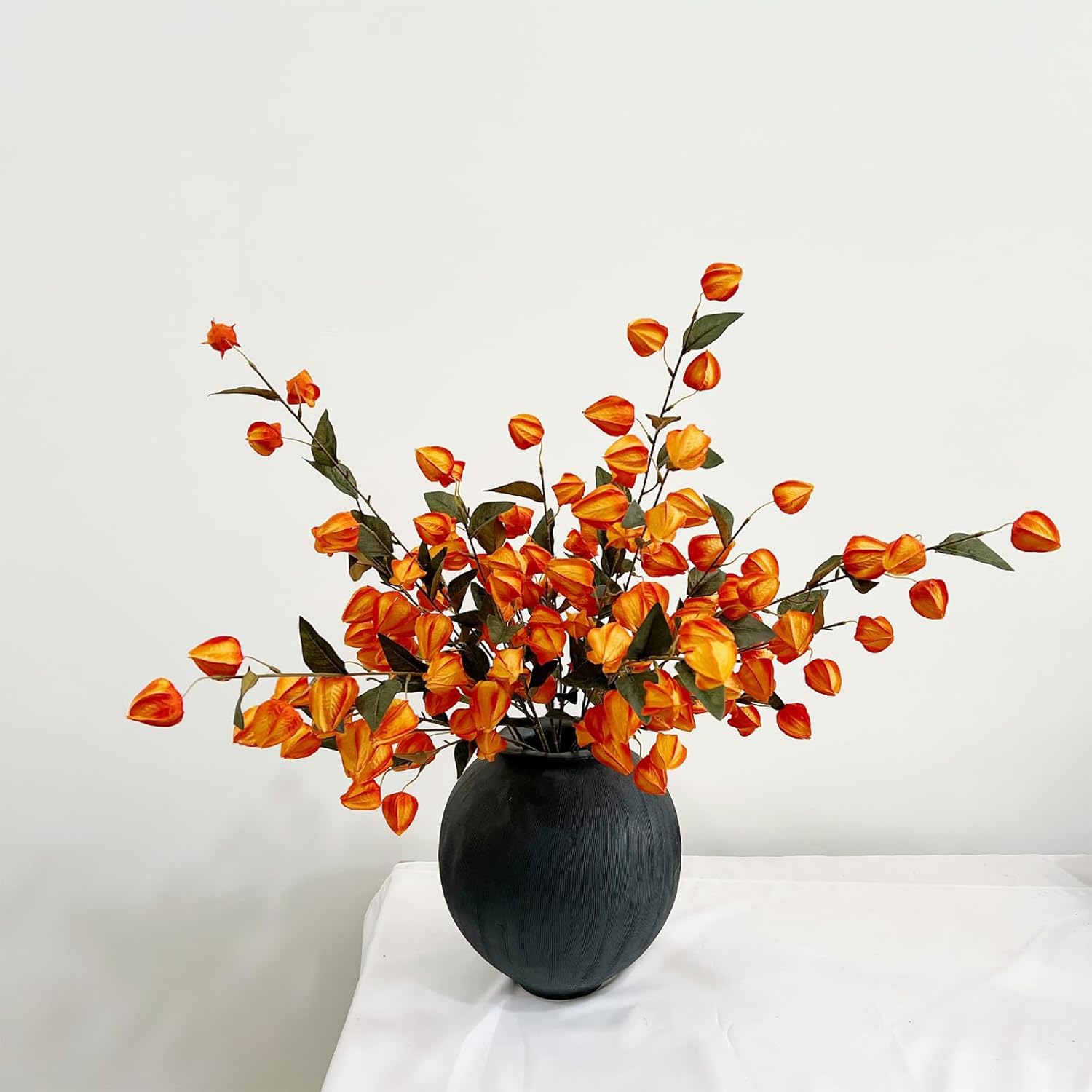 3Pcs 27.56" Artificial Chinese Lantern Flowers Stems Realistic Orange Red Silk Faux Winter Cherry Fake Fall Lanterns Flowers Plants For Vase Bouquets Wedding Home Office Halloween Festival Fall Decor