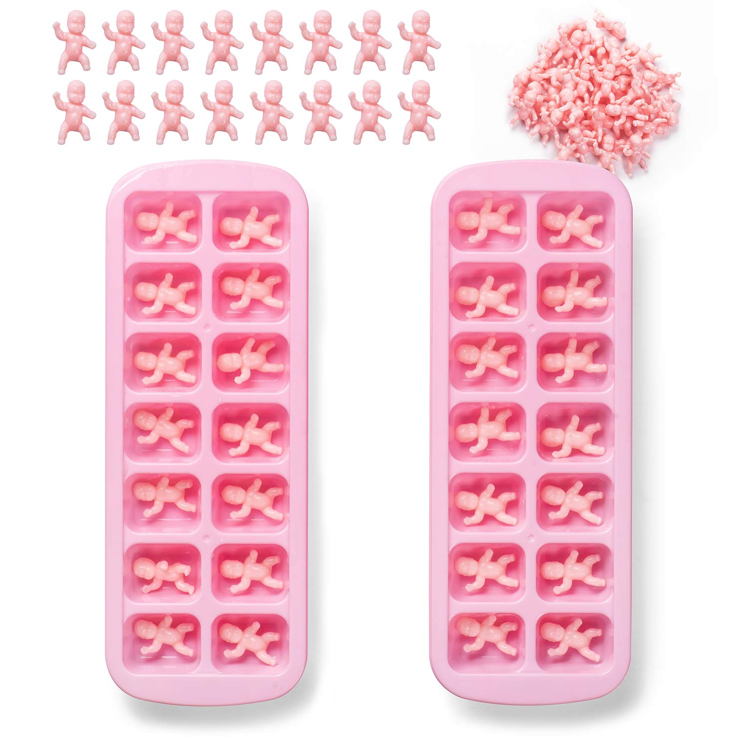 Juxinda My Water Broke Baby Shower Game - 36 1.2 Inch Tiny Plastic Babies, 2 Ice Cube Trays For Baby Shower Ice Cube Games (White)