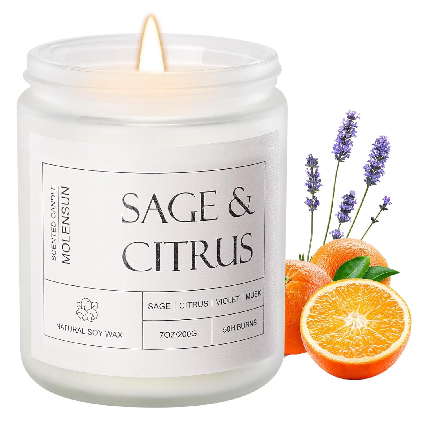Sage & Citrus Scented Candles, Mother'S Day Gifts, Aromatherapy Jar Candle, 7 Oz Long Lasting Candles, Soy Wax Candle Gift For Women
