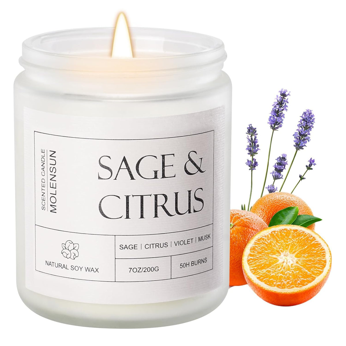 Sage & Citrus Scented Candles, Mother'S Day Gifts, Aromatherapy Jar Candle, 7 Oz Long Lasting Candles, Soy Wax Candle Gift For Women