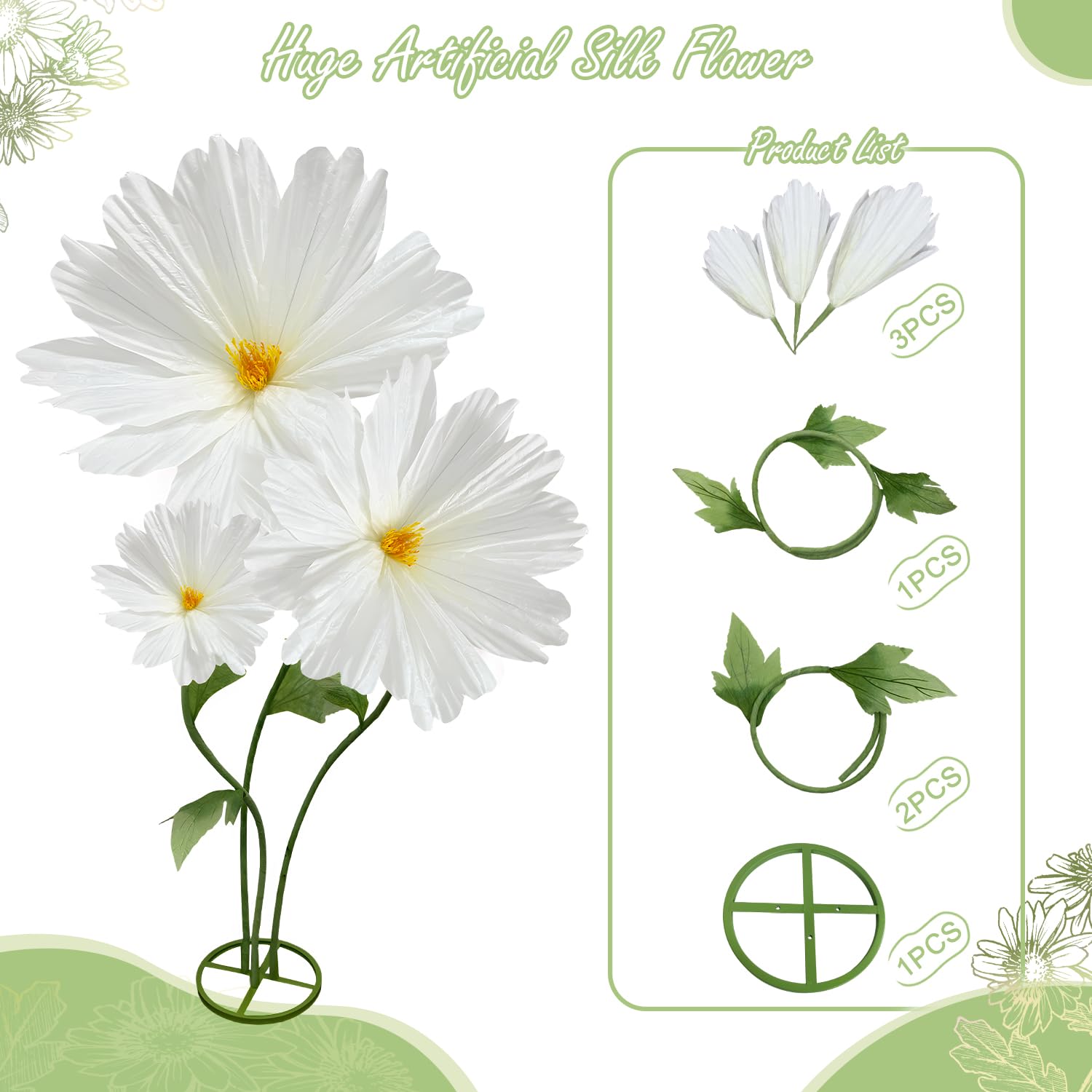 Giant Daisy Flowers Artificial, Large Paper Flower For Decoration, 6.1Ft Big Daisies Flowers Decor, No Fading For Birthday Party Garden Office Home Wedding Graduation Shop Window Display 3Pcs(White)