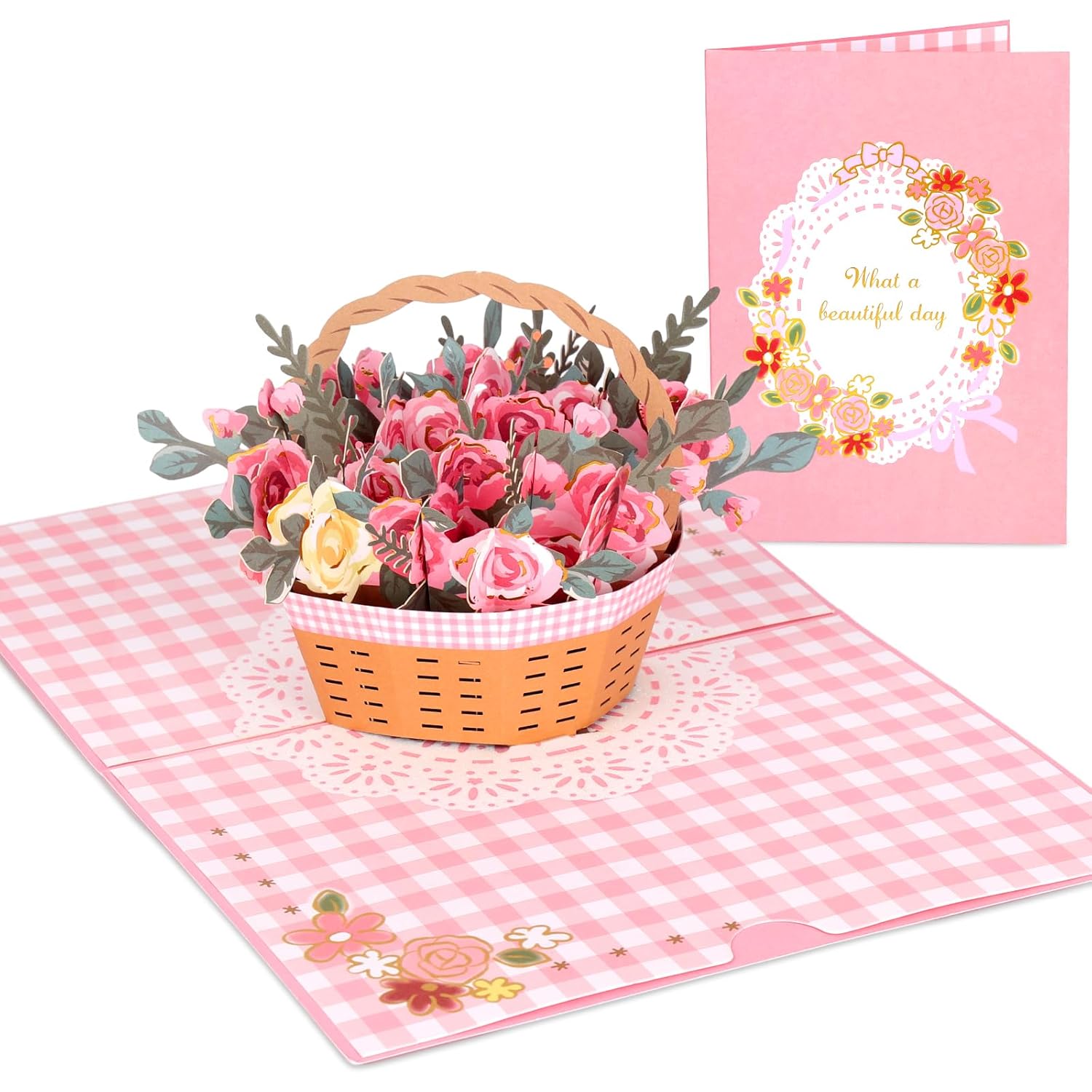 Rose Basket Pop Up Card With Envelope Blank Card, Flower Bouquet Greeting Card For Valentine'S Day, Mother'S Day, Birthday, Anniversary, Get Well, Gift For Him Her Mother Wife Husband Friend