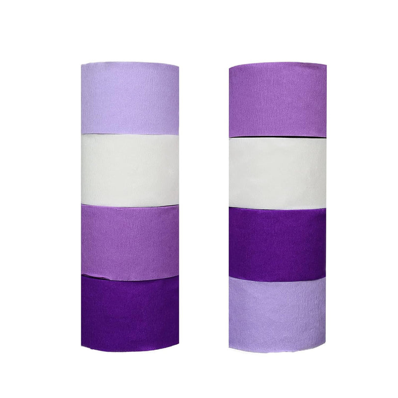 8 Rolls Crepe Paper Streamers, Dark Purple, Light Purple, White For Bi