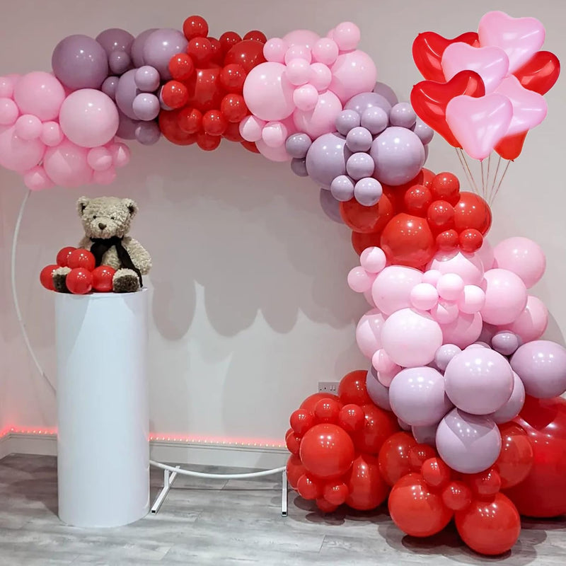 Valentine Day Balloons Garland Kit With Red Pink Macaron Purple Heart