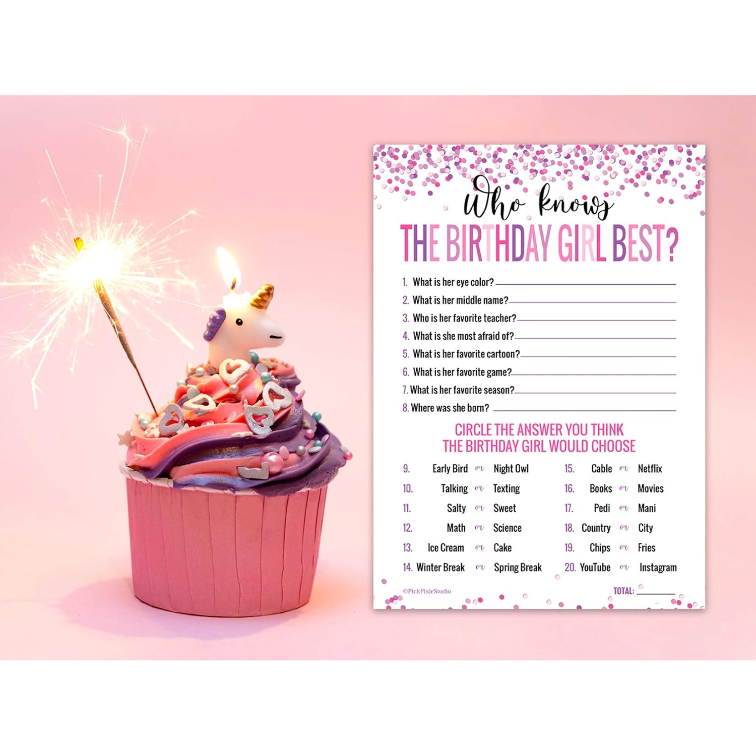 15 Who Knows The Birthday Girl Best Game Cards- For Child Or Teen- Fun And Easy Game For Party Or Sleepover- Girl Birthday Supplies, Activity, Decorations