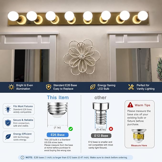 G25 LED Vanity Light Bulbs 4 Pack 40W Equivalent 4000K Cool White E26 Globe Bulbs 600LM