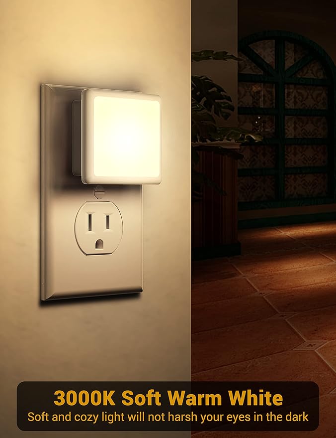 2 Pack Plug In LED Night Lights Dusk to Dawn Sensor Soft White Nightlight for Hallway Bathroom