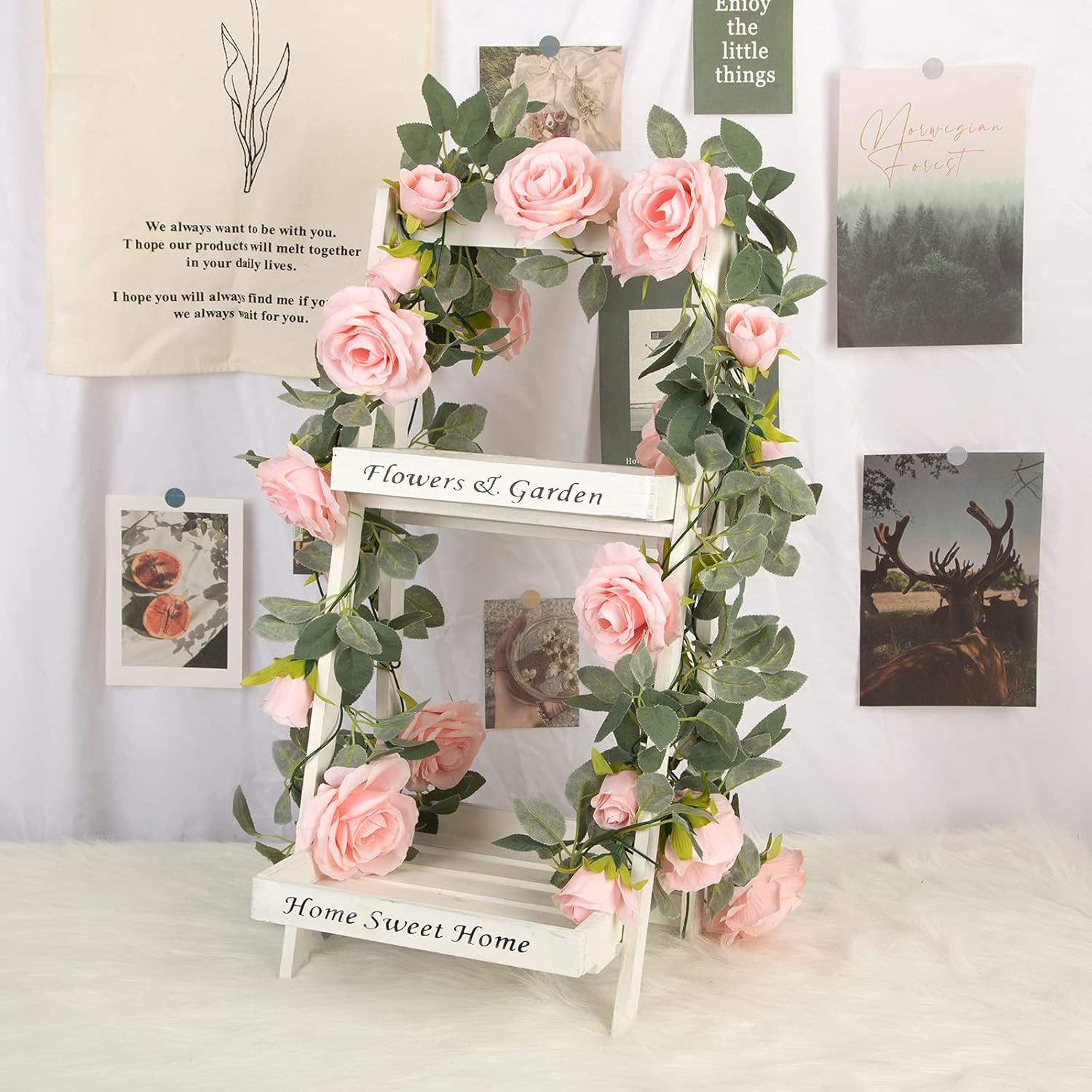 4Pcs(26 Ft) Artificial Rose Vine Fake Flower Garland Fake Silk Rose Hanging Vine For Wedding Party Background Arch Garden Background Decoration (Pink)