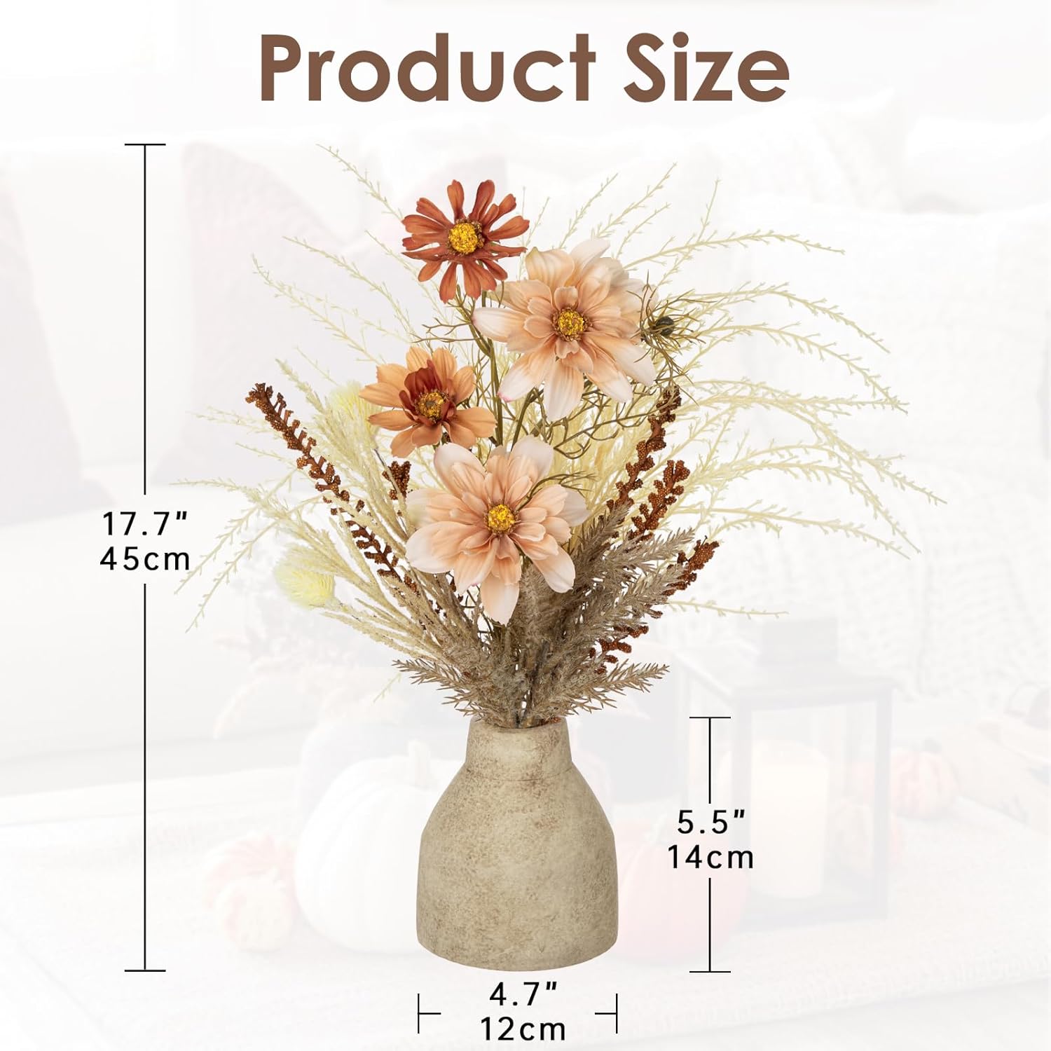 Faux Fall Pampas Grass With Vase, Fall Flowers Artificial For Decoration Arrangement Bouquet Plant In Ceramic Vase Fluffy Boho Home Decor Fake Pompass Pompous Grass Floral Autumn Decorations