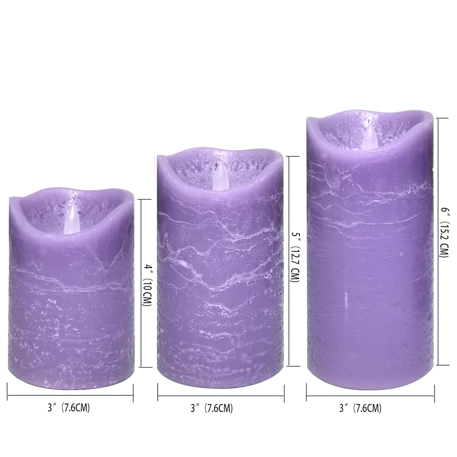Battery Operated Led Flameless Pillar Candles With Timer And Remote Flickering Electric Bright Real Wax Candles For Home Decor Wedding Birthday Party Decorations, 3Pack D 3" X H 4"5"6"(Purple)