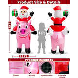 6 Ft Christmas Inflatable Outdoor Decoration, Lighted Farm Christmas Inflatables Santa Ride On Flying Pig With Built In