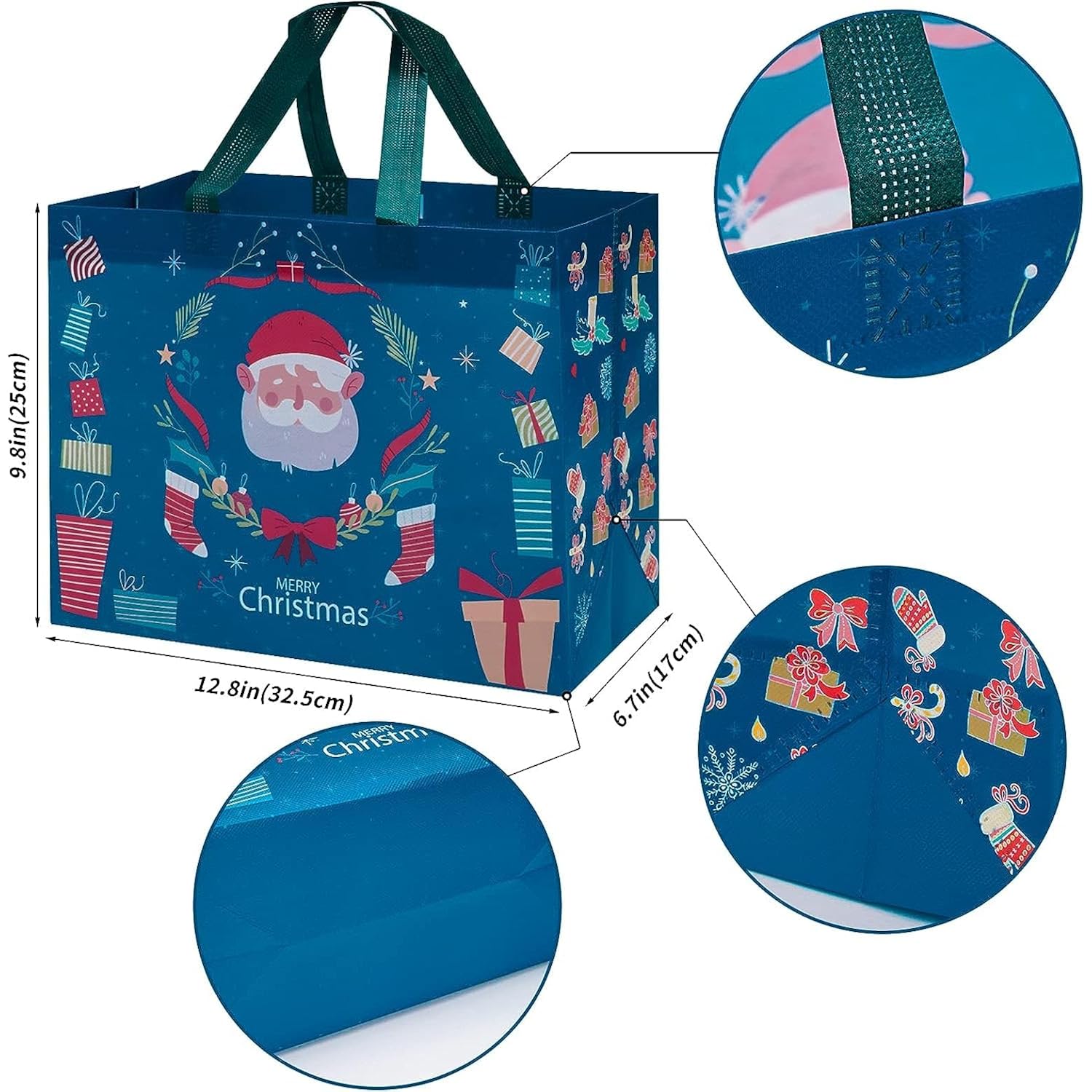 12 Pack Christmas Gift Bags Large Reusable Tote Bags, Non-Wove Bags For New Year'S Shopping, Christmas Surprise, Xmas Party Supplies,12.8"×9.8"×6.7"