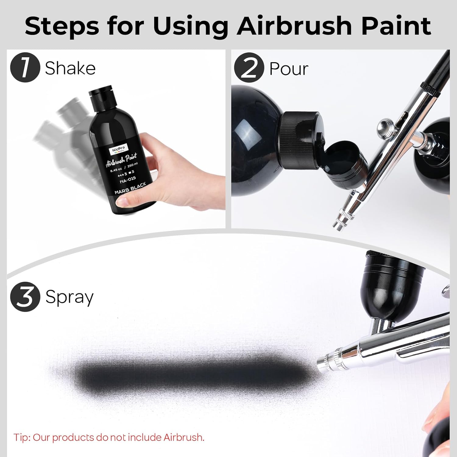 Black Large Airbrush Paint (8.45 Oz, 250 Ml) Ready To Spray Opaque Water-Based Acrylic Air Brush Paints For Model, Wood, Canvas, Metal, Plastic, Leather, For Beginners & Artists