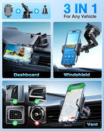 2024 Car Phone Holder with Strong Suction & Clip for Dash, Windshield, Vent