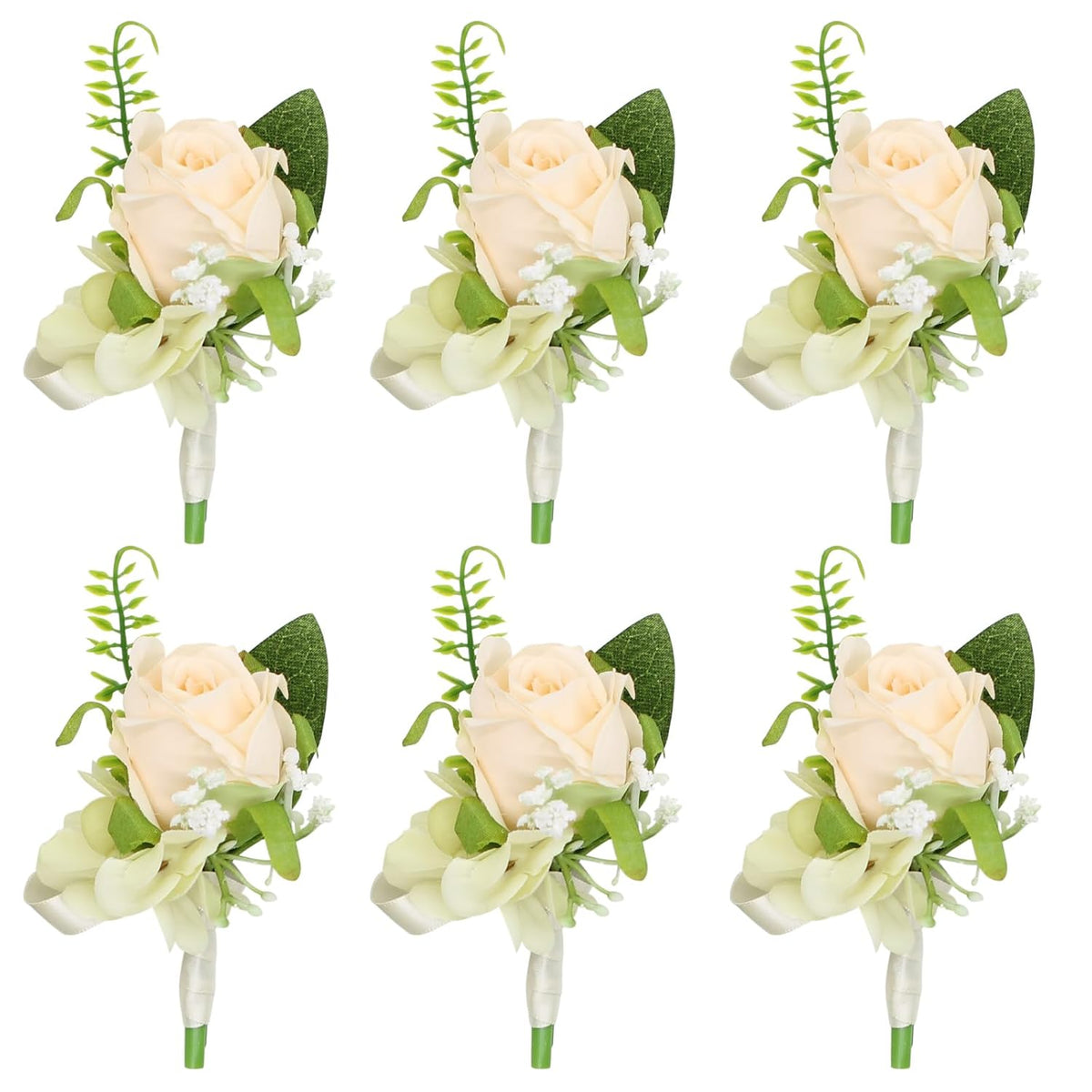 Set Of 6 Champagne Rose Boutonniere For Men Wedding, Groom And Best Man Boutonnieres With Artificial Flower For Wedding Prom Party Suit Decor (Champagne)