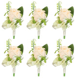 Set Of 6 Champagne Rose Boutonniere For Men Wedding, Groom And Best Man Boutonnieres With Artificial Flower For Wedding Prom Party Suit Decor (Champagne)