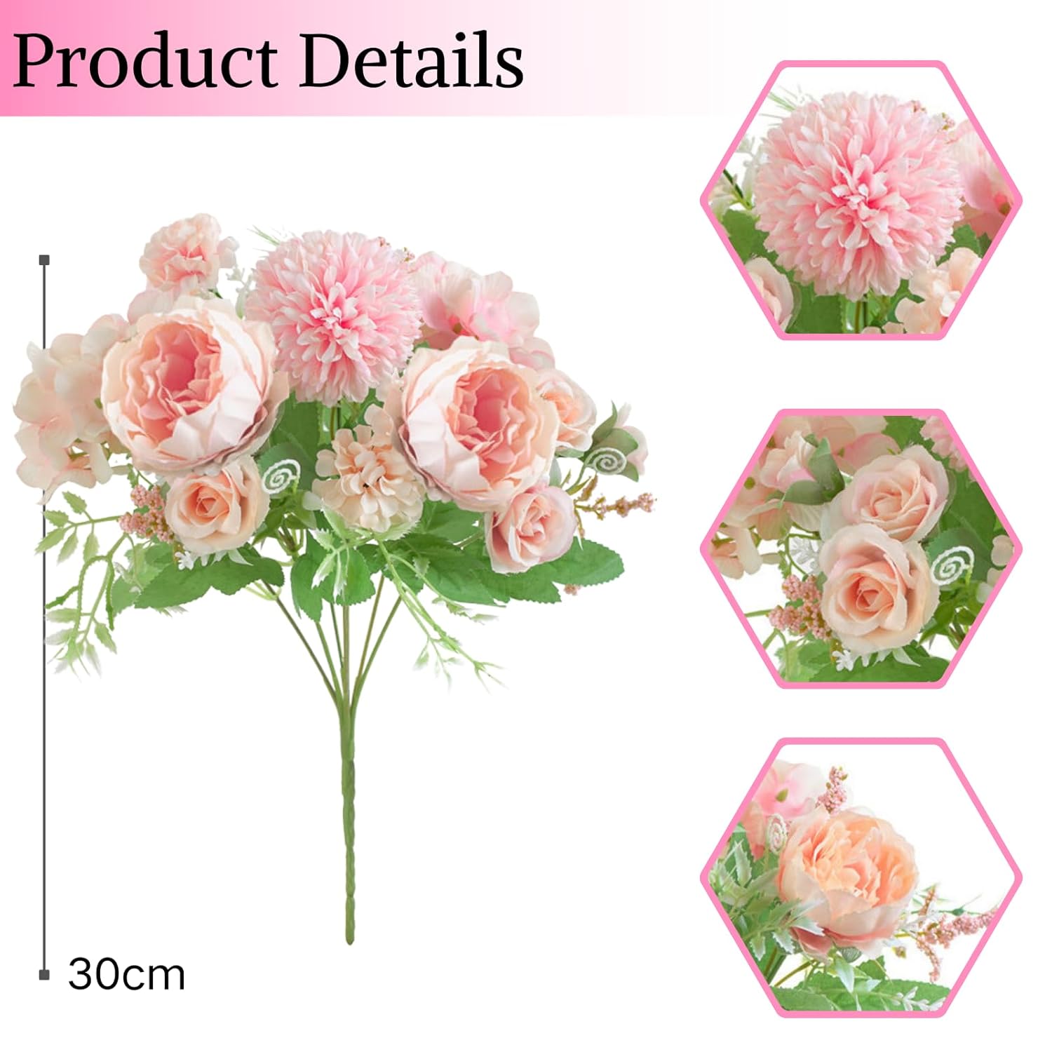 Artificial Flowers, 2Pcs Small Silk Flowers For Home Decor Indoor Fake Bouquet Faux Floral Arrangements Dining Table Centerpieces For Kitchen Bridal Wedding Party Decor, Pink