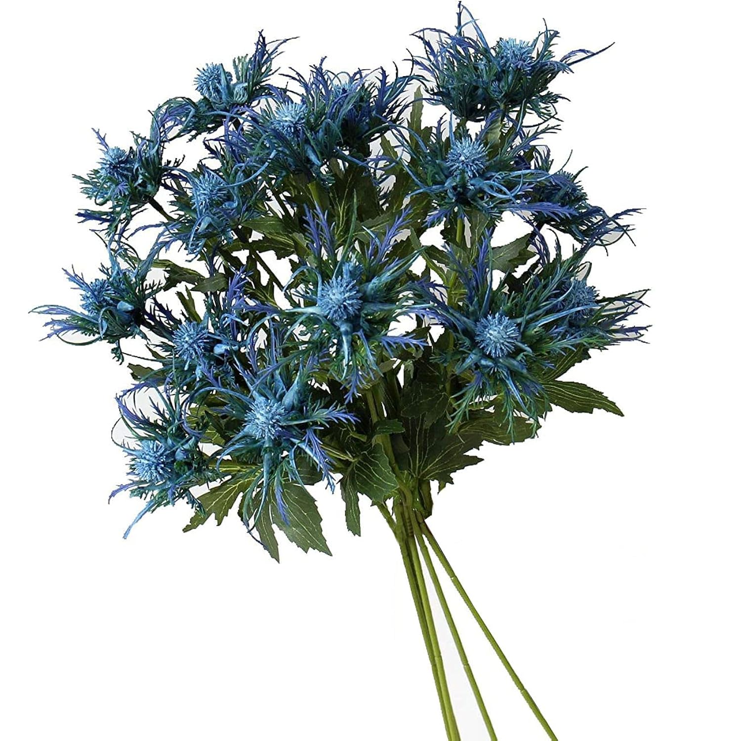 5 Pack Silk Artificial Thistle Flowers Eryngiums Faux Plants For Garden Wedding Prom Party Bouquet Floral Arrangement (Blue)