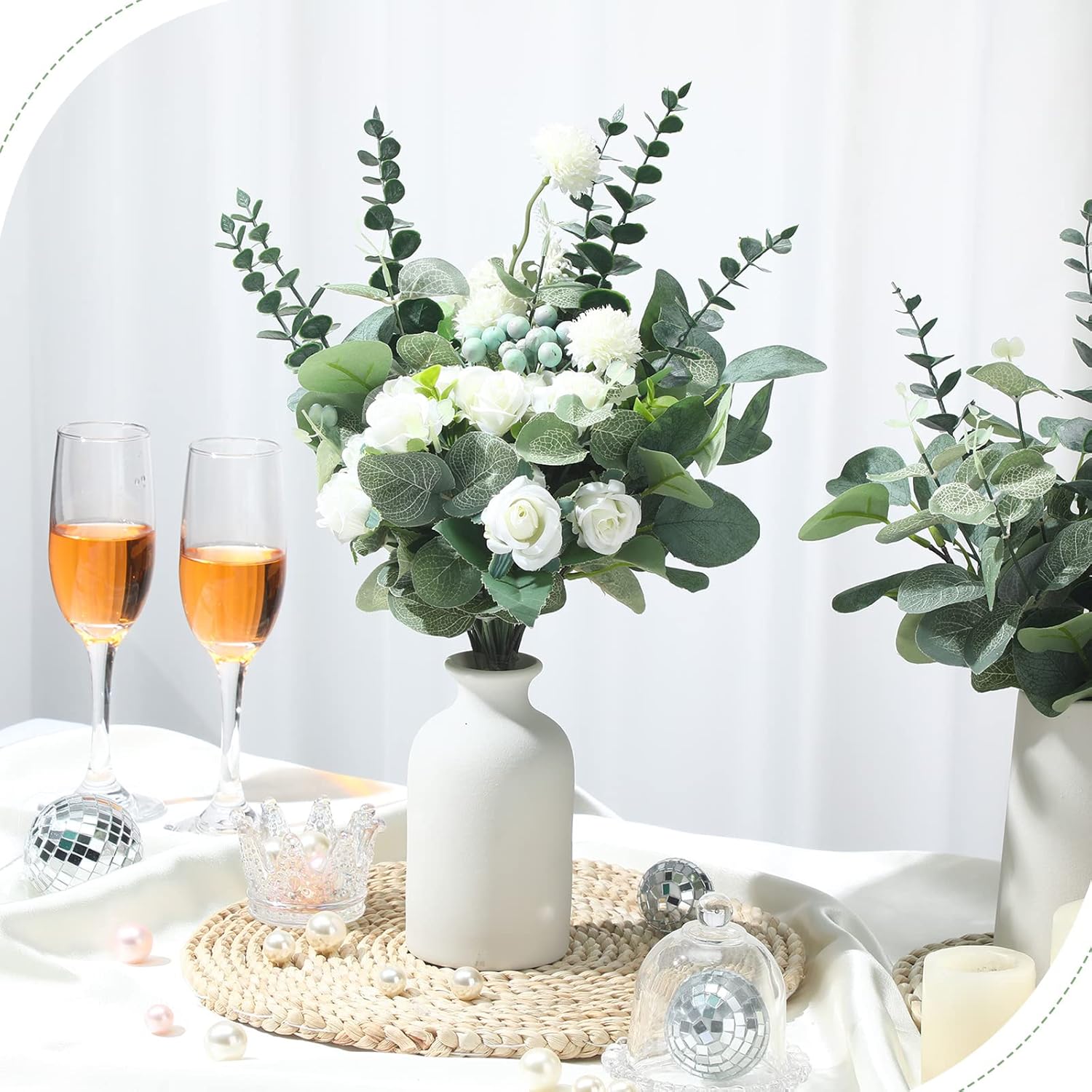 270 Pcs 3 Kinds Mixed Eucalyptus Leaves Stems Bulk Artificial Silver Dollar Leaves Picks Dried Eucalyptus Bundle Faux Spray For Wedding Vase Bouquet Floral Arrangement (Green)