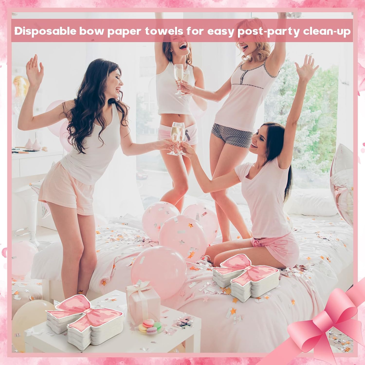 50 Pcs Pink Bow Paper Napkins Bowknot Shaped Coquette Bow Napkins For Halloween Christmas Coquette Party Supplies Bachelorette Decorations Bridal Engagement Baby Shower Tea Party
