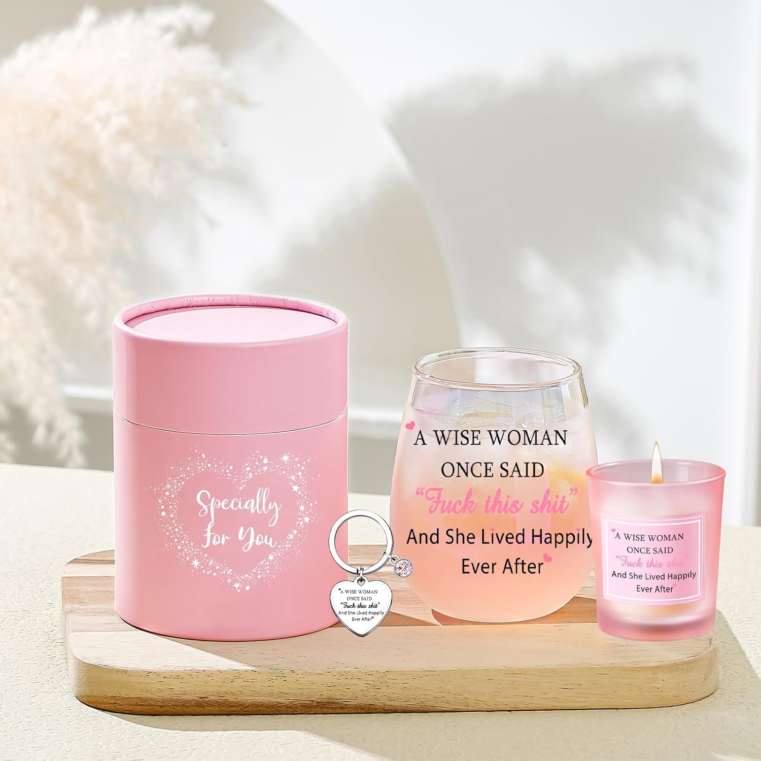 Stemless Glass Wine Glass, 16.2 Oz, Happy Woman Style, 480 Ml, Rectangular, Reusable, Home Use, Funny Gift For Women, Birthday, Christmas, Valentine'S Day, Mother'S Day, Women'S Day