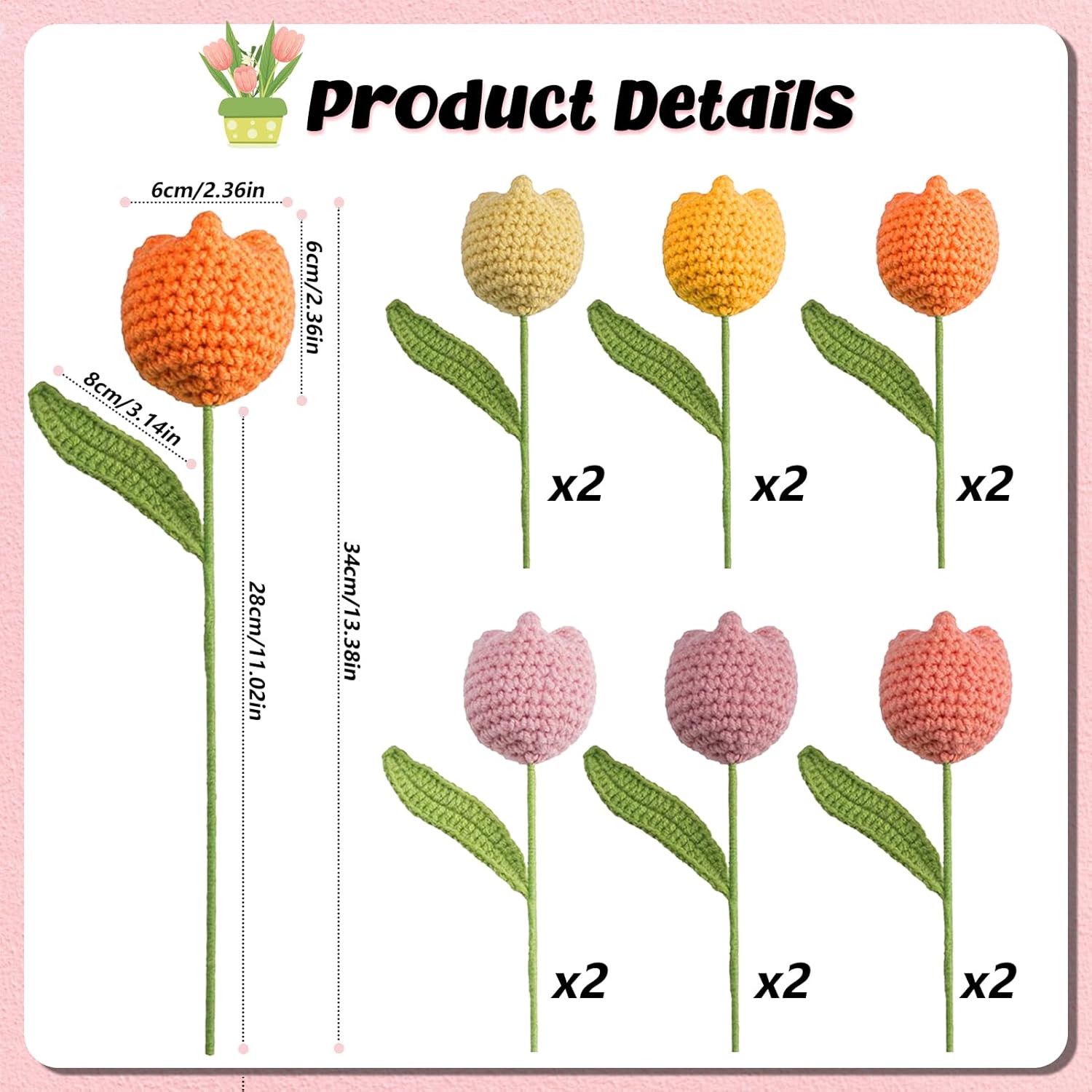 12Pcs Handmade Crochet Tulip Bouquet, Completed Knitted Yarn Artificial Tulips, Charming Knitted Flower Bouquet For Valentine'S Day Mother'S Day Birthday Anniversary