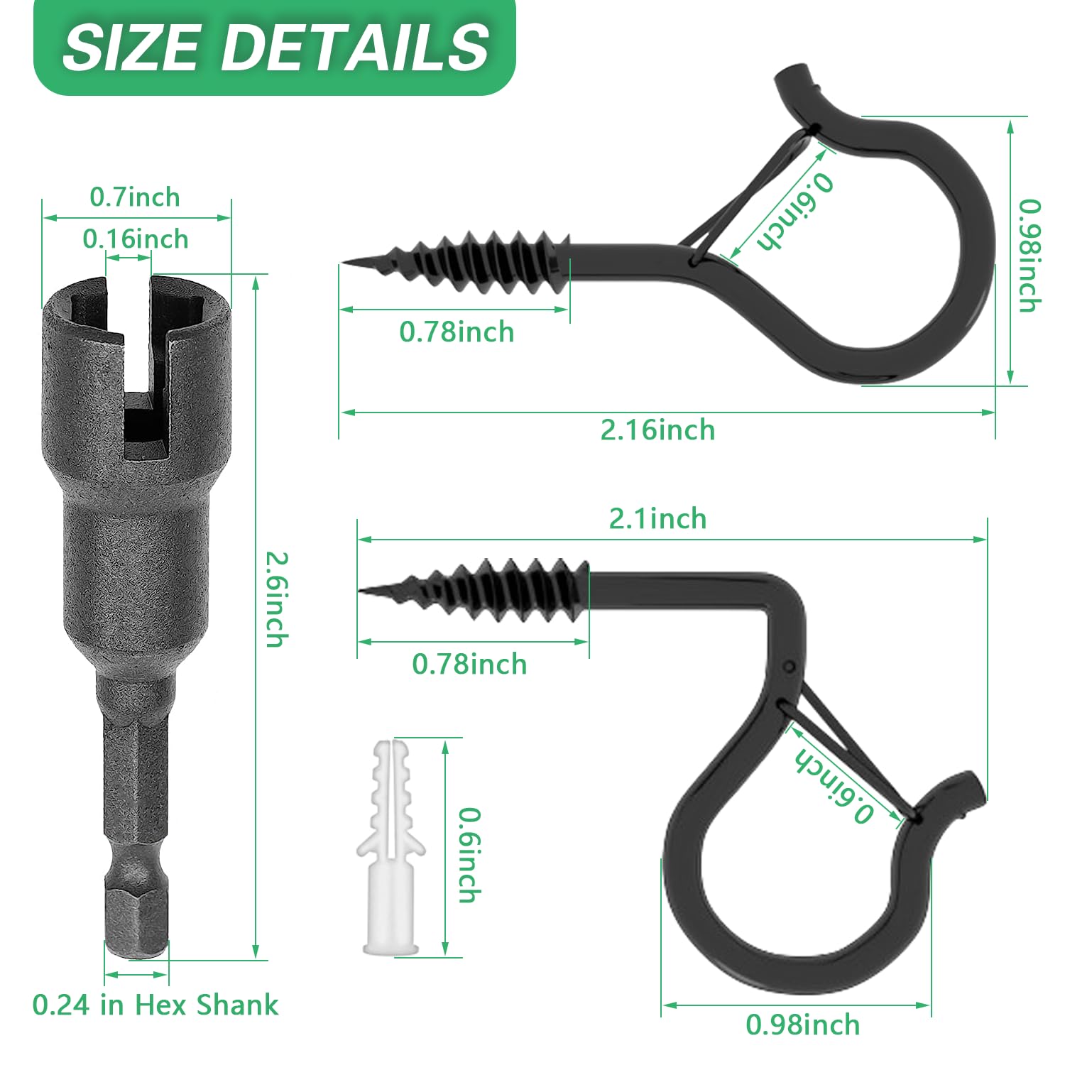 21 Pack Q-Hanger Hooks, Screw Hooks, Ceiling Hooks, String Light Hooks Include 1 Wing Nut Driver, Heavy Duty For Hanging Outdoor String Lights For Hanging Christmas Lights, Plants, Wind Chimes