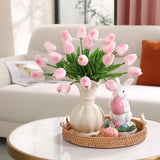 30 Pcs Artificial Tulips Pu Faux Flowers, Pink Real Touch Fake Tulips For Valentine'S Day Spring Easter Home Kitchen Wedding Decorations And New Year Decor