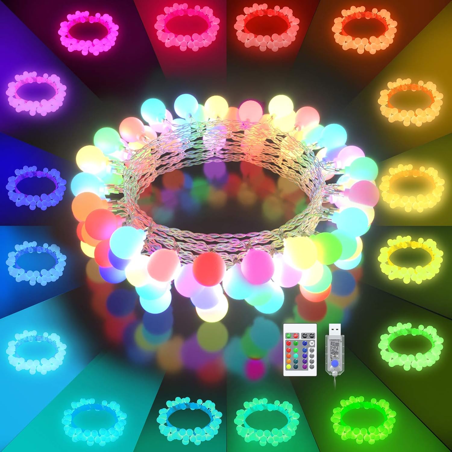 Led String Lights Usb Plug In 19 Color Changing String Lights With Remote 21.3Ft 50 Led Multicolor Globe Fairy Lights Fo