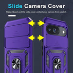 Pixel 9/9 Pro Case, Slide Lens Cover, Screen Protector, Ring Kickstand, Purple