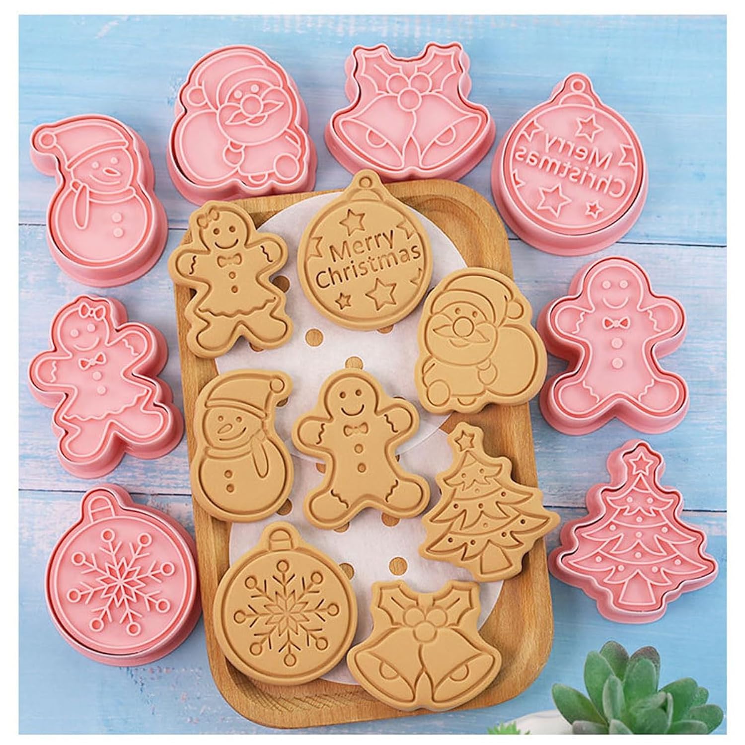 Christmas Cookie Cutter Set, 3D Pressable Mini Christmas Cookie Cutters - Gingerbread Man, Christmas Tree, Santa?Snowman,8 Pcs Stamped Pastry Cutters, For Kitchenbaking Christmas Party Favors