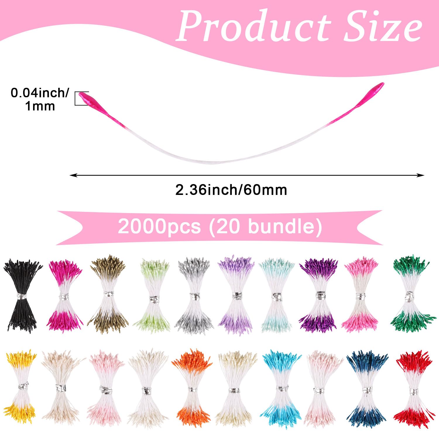 2000Pcs Flower Stamens For Crafts, 1Mm Artificial Pearl Floral Pistil For Diy Floral Picks Card Scrapbook Flower Buds Craft Making Wedding Decoratiaon