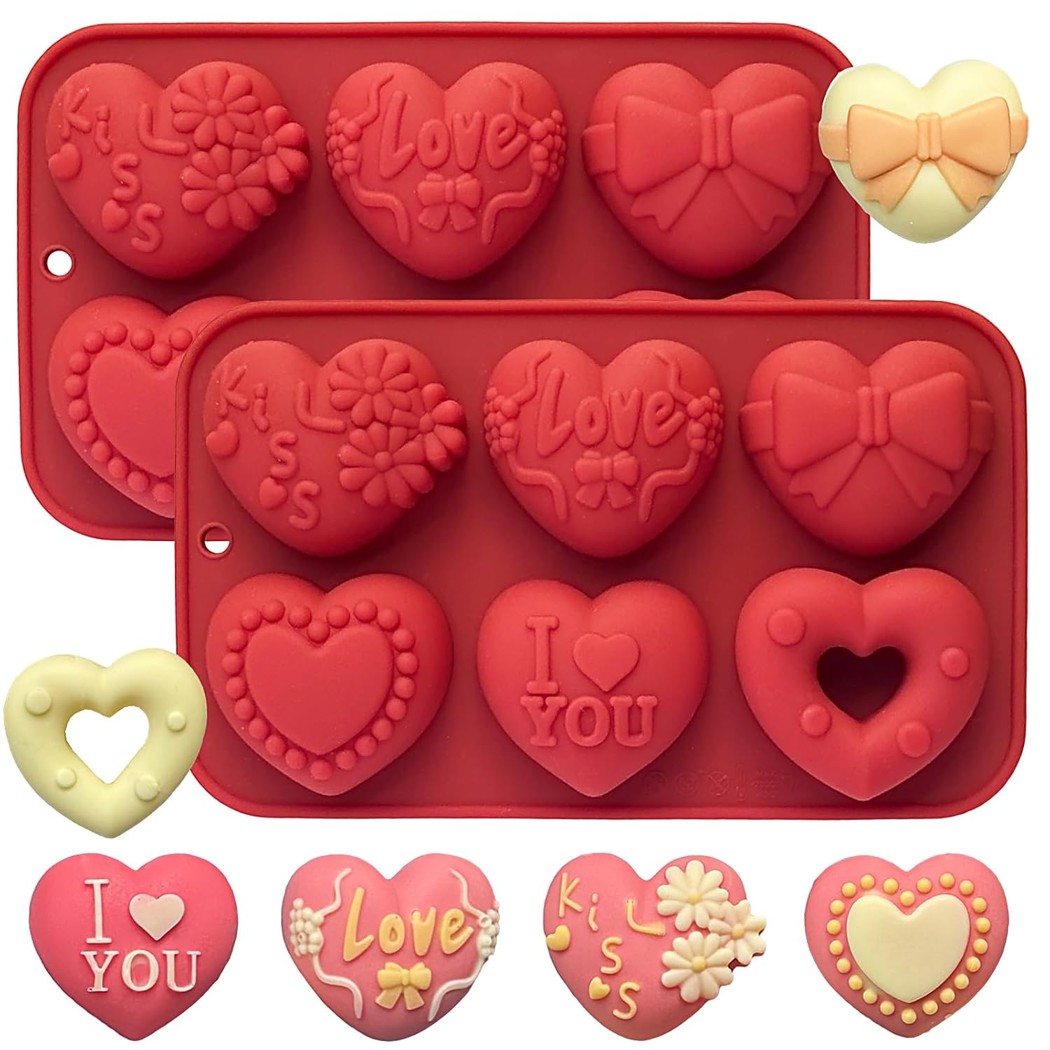 2 Pack Silicone Heart Mold, 6 Unique Valentine'S Day Heart Chocolate Molds,Heart Shapes Silicone Baking Mold For Cake Chocolate Mousse, Food Grade Non-Stick Flexible Mold Oven Safe