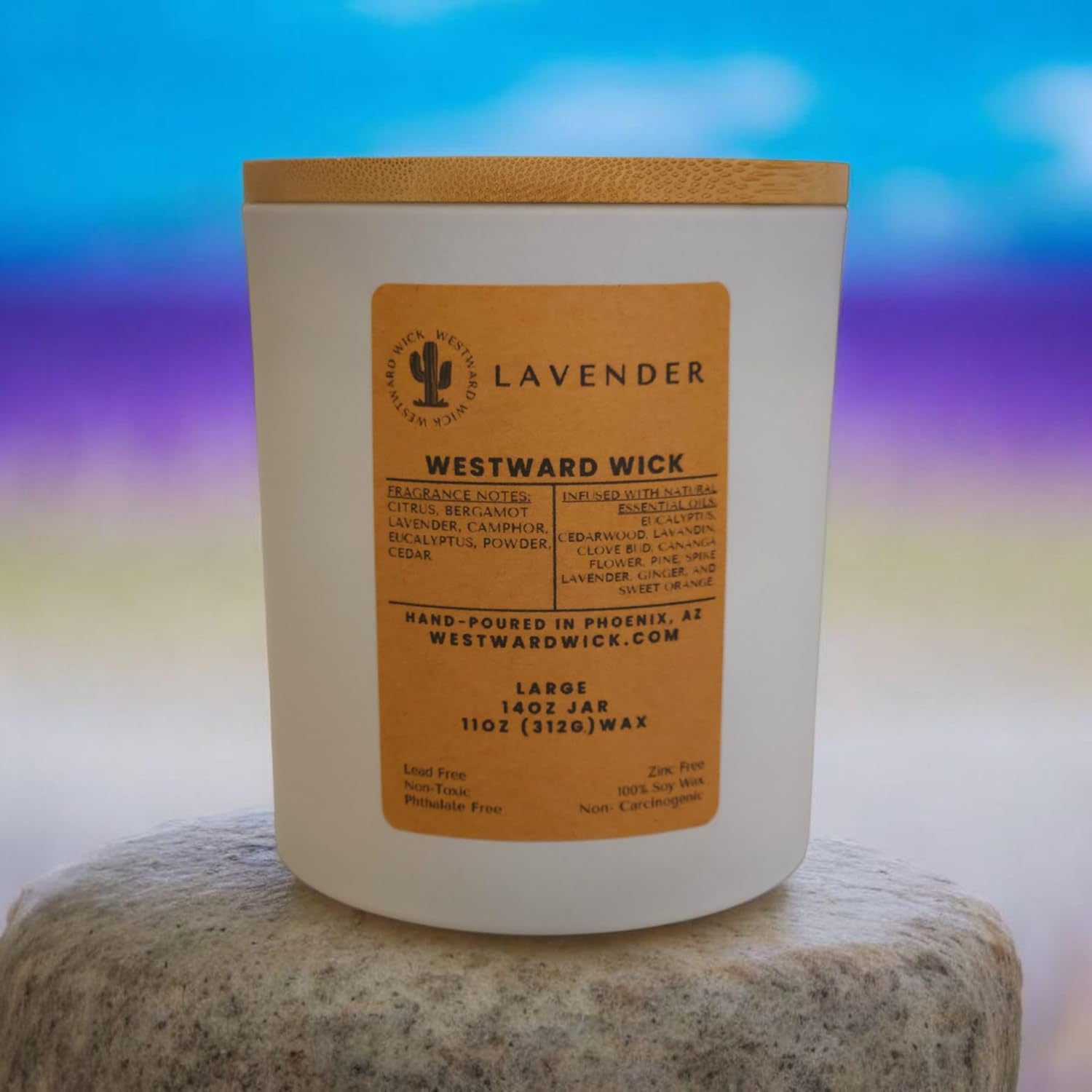 Westward Wick | Lavender Candle | 14 Oz Large Jar | +50 Hour Long Burn Time | Non-Toxic, Non-Carcinogenic, Clean Fragrance, Hand Poured In Phoenix, Az | Great Holiday Gift