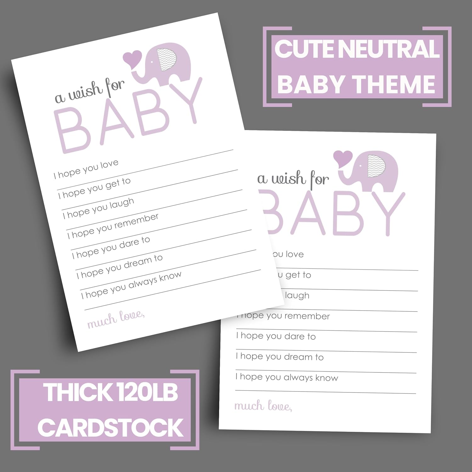 Purple Elephant Wishes For Baby Girls (20 Pack) Cute Words Of Wisdom Cards - Gender Neutral Baby Shower Game - Guest Book Alternative - Keepsake Activity For Wishing Well & Birthdays - 4X6