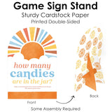 Big Dot of Happiness Retro Sunshine How Many Candies are in The Jar, Boy Boho-Themed Here Comes The Son Baby Shower Game, Candy Guessing Party Activity - 1 Paper Stand and 40 Cards