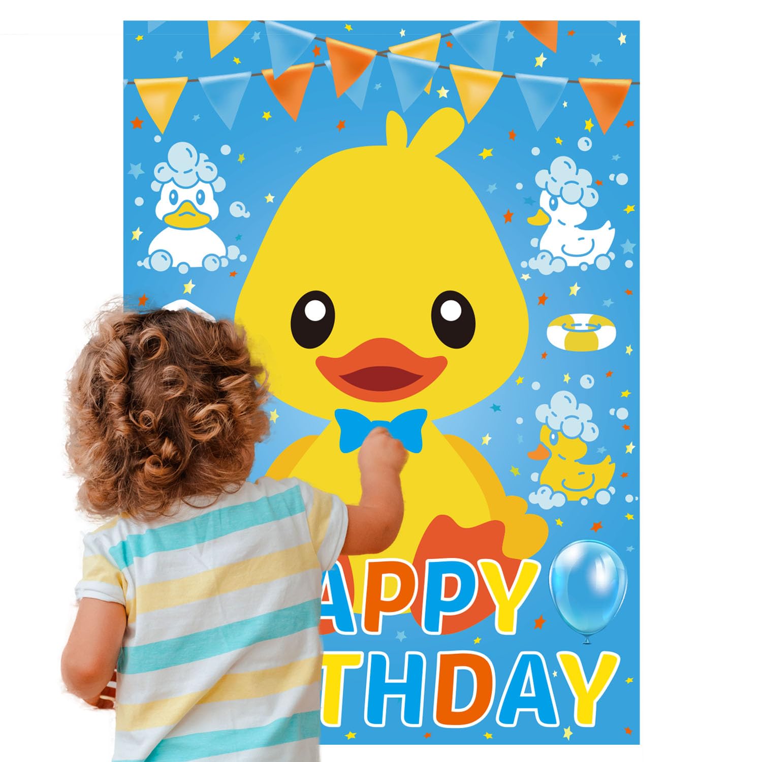 Pin The Tie On The Duck Party Game, Duck Birthday Party Supplies, Large Poster For Wall Home Room Decorations