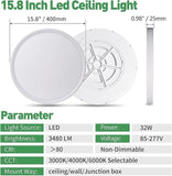 15.8 Inch LED Flush Mount Ceiling Light 3480LM 3CCT Round Flat Panel Fixture
