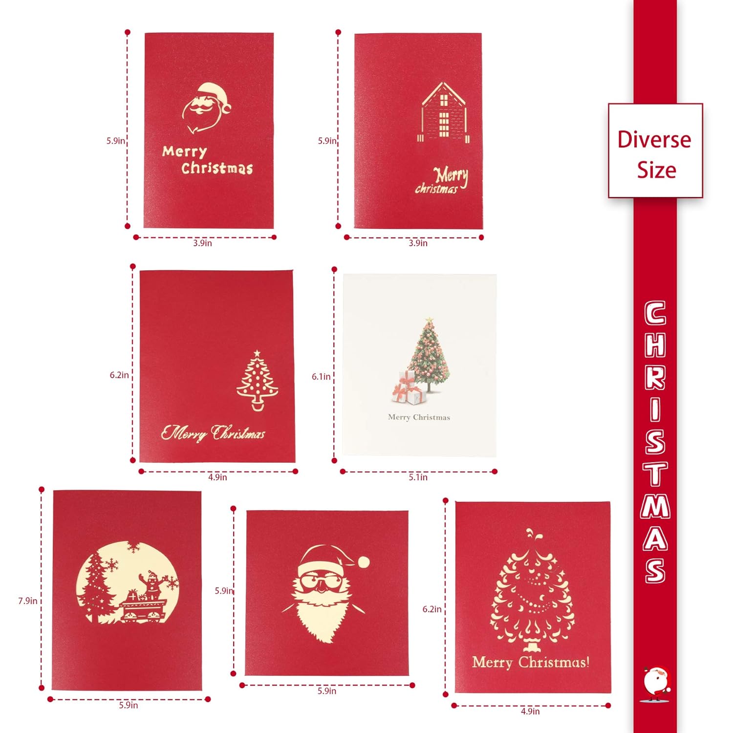 Christmas Cards Xmas Pop Up Cards,3D Christmas Card Handmade Thank You Greeting Cards with 7 Envelopes for Holiday PostCards Christmas Valentine's Day Gifts(7Pcs,E)