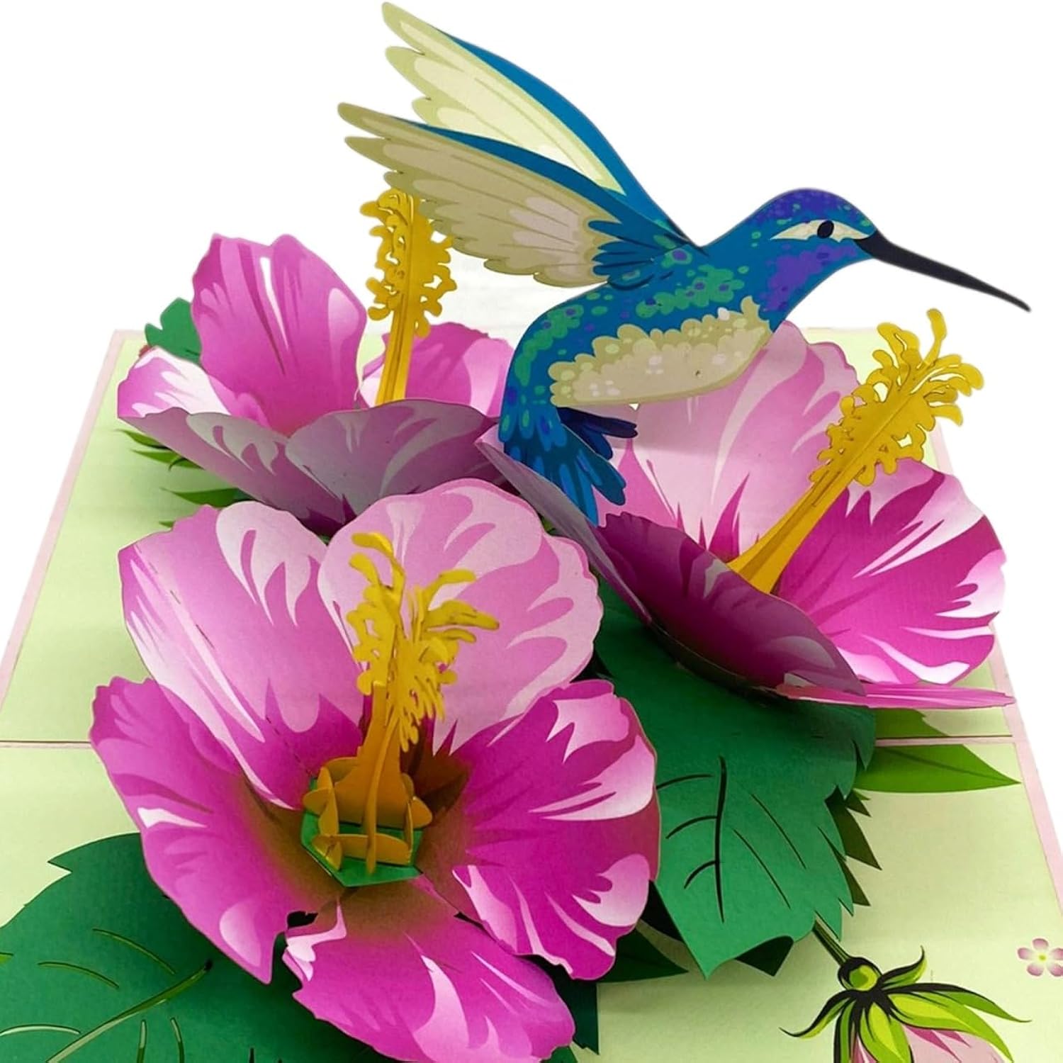 3D Hibiscus Blue Hummingbird Greeting Pop Up Card 6" X 8" With Envelope – Stunning Pop-Up Floral Gift – Bird And Flower Lovers Card For Birthday, Mother'S Day, Or Thinking Of You