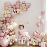 Dusty Pink And Rose Gold Balloon Arch Kit, 134Pcs Double Stuffed Light Pink Dusty White Metallic Gold Confetti Balloons Garland Kits For Birthday Wedding Baby Shower Bridal Party Decorations