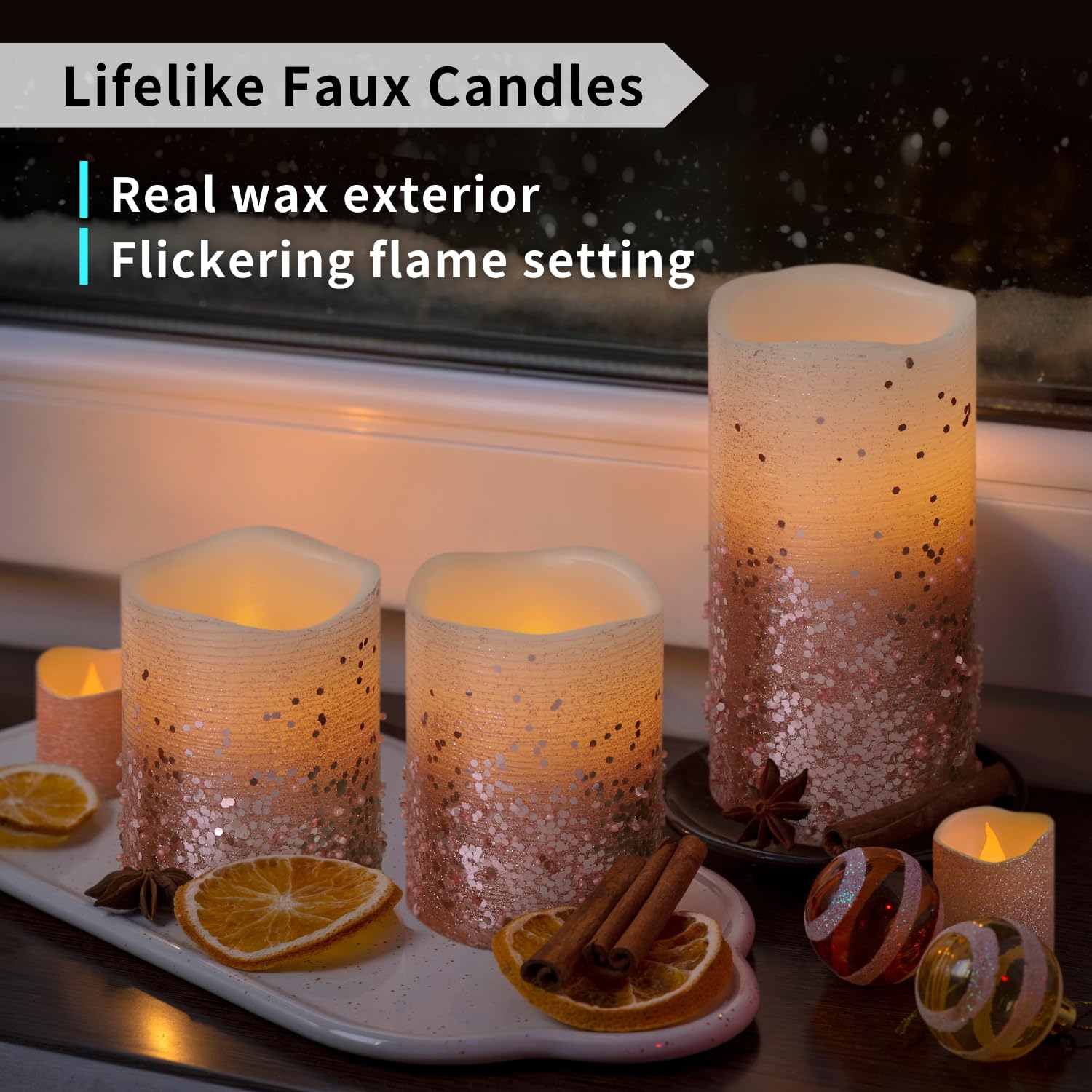 Pink Glitter Led Candles With Remote And Timer, 4 Pillars And 4 Votives Pack Of 8, Real Wax Flameless Flickering Candles For Home Décor, Battery Included
