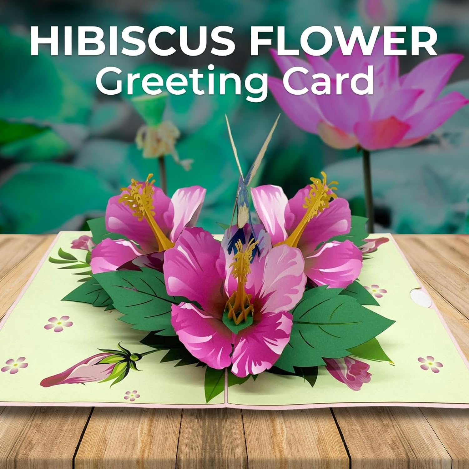 3D Hibiscus Blue Hummingbird Greeting Pop Up Card 6" X 8" With Envelope – Stunning Pop-Up Floral Gift – Bird And Flower Lovers Card For Birthday, Mother'S Day, Or Thinking Of You