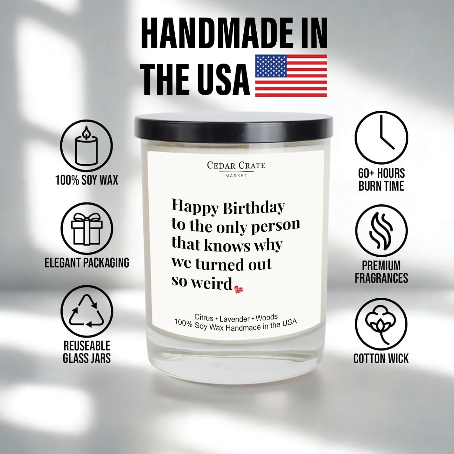 Birthday Candle For Sister – Hand Poured Soy Wax, Lavender Citrus, 13.5Oz Glass Jar, Gift Ready In Premium Box, 60+ Hour Burn, Usa Made