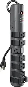 8 Outlet Pivot Plug Power Strip Surge Protector 1800J 6Ft Cord Gray