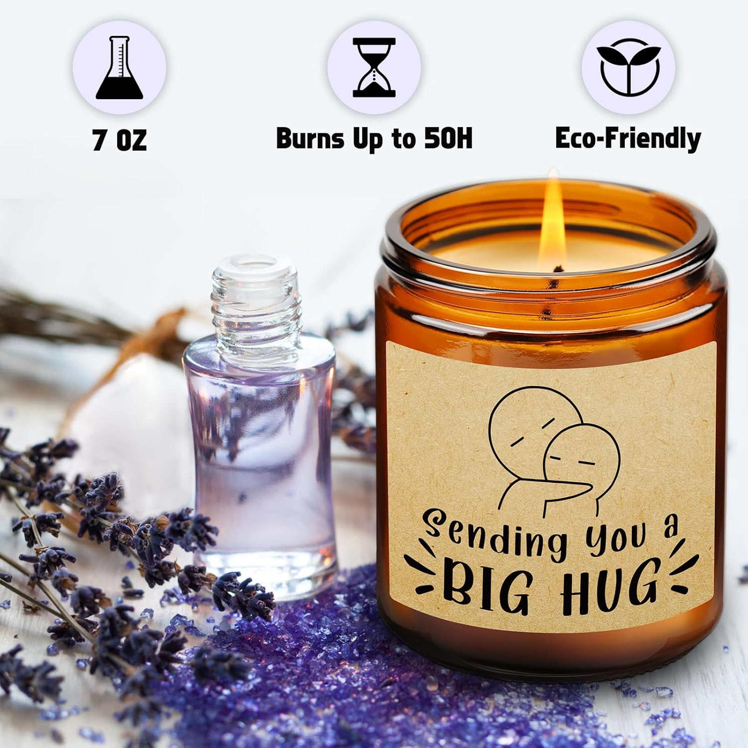 Gifts For Women, Sending You A Big Hug, Thinking Of You Gifts, Get Well Soon Condolence Gift For Her, Miss You Gift For Friends, Presents For Mom Dad Coworker -Lavender Scented Candle